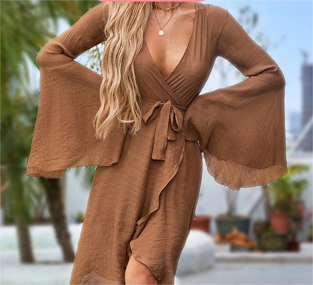 Long Tie Sun Protective Blouse Trumpet Long Sleeved Cardigan Bikini Overskirt Women Summer Bella Mia